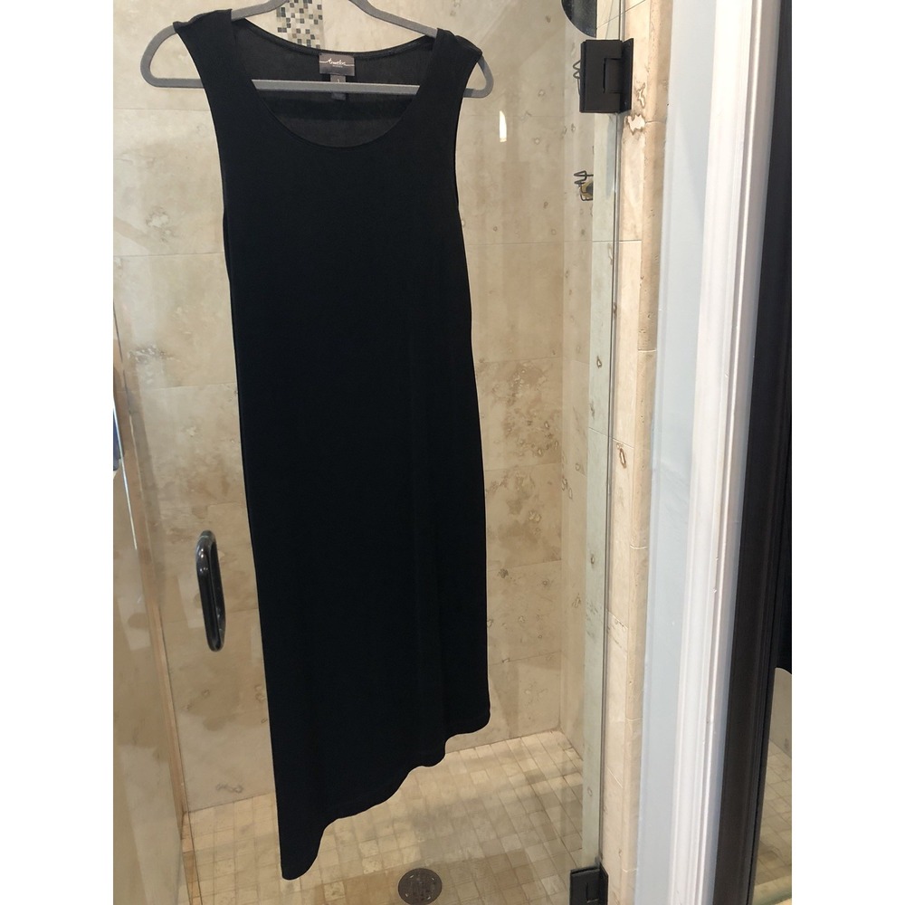 Chicos Travelers 1 Black Chic Sleeveless Midi Maxi Stretch Dress Asymmetrical